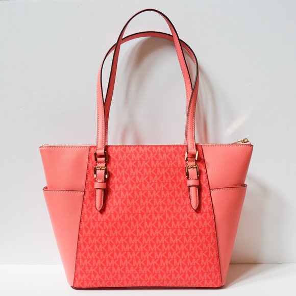 Michael Kors Charlotte Large Top Zip Shoulder Tote Bag MK Coral Reef Multi - Picture 4 of 11